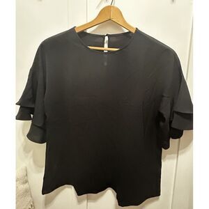 UNBRANDED TUNIC BLOUSE,BELL RUFFLE SLEEVE,BUTTON CLOSURE SZ.XL COLOR‎ Black